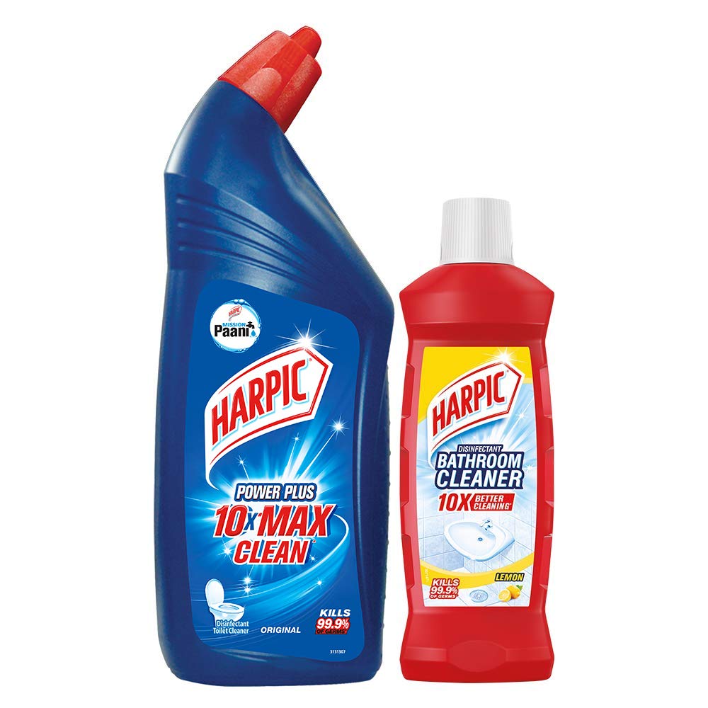 Harpic 500 ml Lemon Bathroom Cleaner & 500 ml Power Plus Regular Liquid Toilet Cleaner