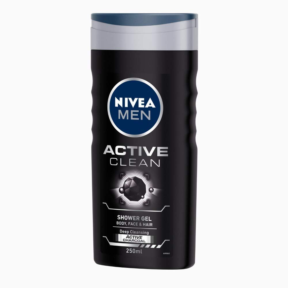 NIVIA BODY WASH,ACTIVE CLEAN WITH ACTIVE CHARCOAL SHOWER GEL FOR BODY,FACE ANDHAIR