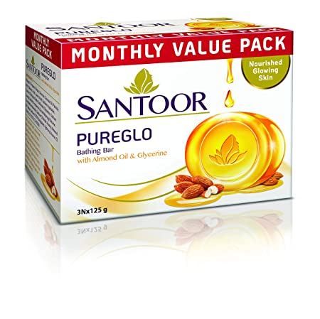 SANTOOR PUREGLO ALMOND OIL & GLYCERINE BATHING BAR